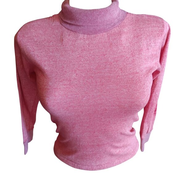 XS Vintage T-shirt Single Stitch 1970's Pink Turtleneck Long Sleeve Buttery Thin - Picture 1 of 8